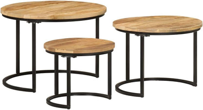 Nesting Tables 3 pcs Solid Mango Wood | Space Saving, Sturdy Tabletop, Versatile for Bedroom, Living Room, Office