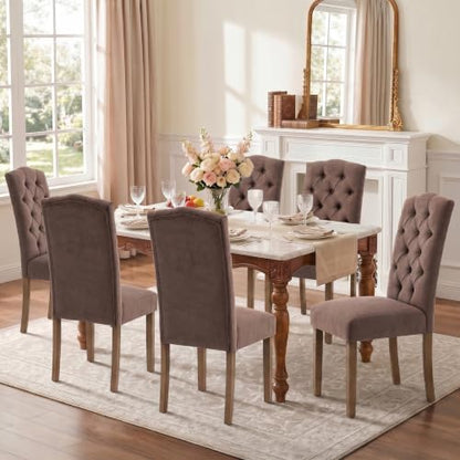 Tufted Dining Chair Fabric Button Upholstered Modern Kitchen Diner Set of 2 | Sturdy Wood Legs, Button High Back Side Chair, Living Room Restaurant Farmhouse Cafe, Mid Century Parsons Accent Stylish