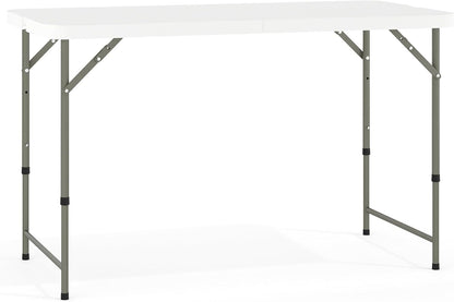 Flash Furniture 4-Foot Bi-Fold Granite White Plastic Folding Table | Lightweight, Easy Storage, Commercial Grade, Carrying Handle