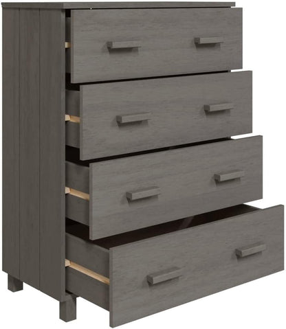 Modern Light Gray Sideboard with 4 Drawers Solid Pine Wood MDF Storage Cabinet for Living Room Dining Area Hallway Buffet Console