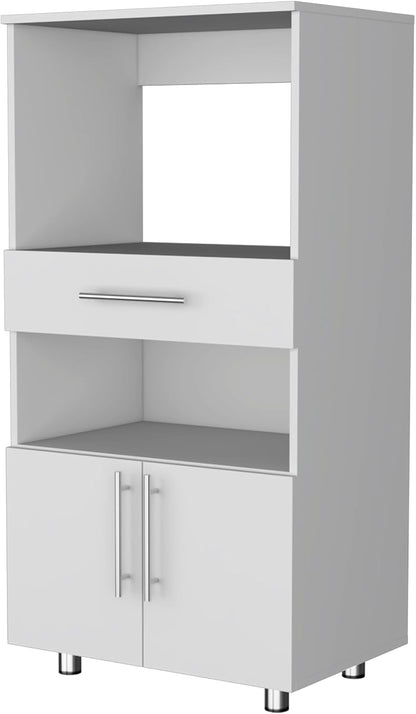 FM FURNITURE Corsica Pantry Cabinet Microwave Stand, Multi-Function with Drawer,White