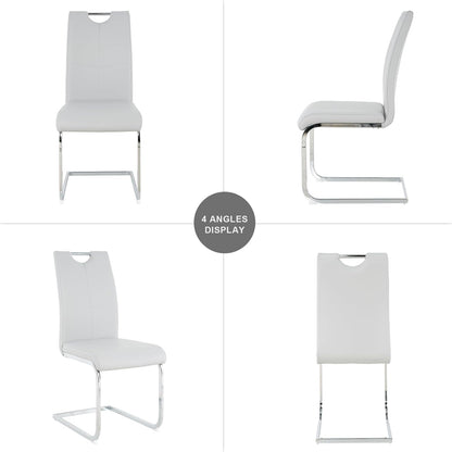 9 Piece Dining Table Set, 68.11" Dining Table and Chairs Set for 8, Modern Faux Marble Dining Table with 8 Grey Leather Chairs, White Kitchen Table with Silver Stainless Steel Base for Kitchen