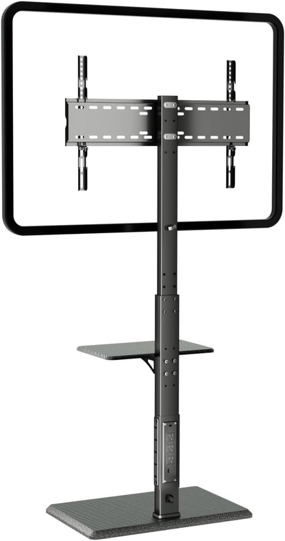 TV Floor Stand with Power Outlet & Removable Shelf for 32-75 Inch TVs | 110 lbs Capacity | ±30° Swivel | Height Adjustable | Cable Management | Safety Lock | Ideal for Living Room, Bedroom, Office