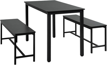 Naomi Home Space Saving 3 Piece Dining Table Set for Apartments & Small Spaces, Benches Tuck Under, Durable MDF & Steel Frame, Waterproof & Heat Resistant Kitchen Nook Set
