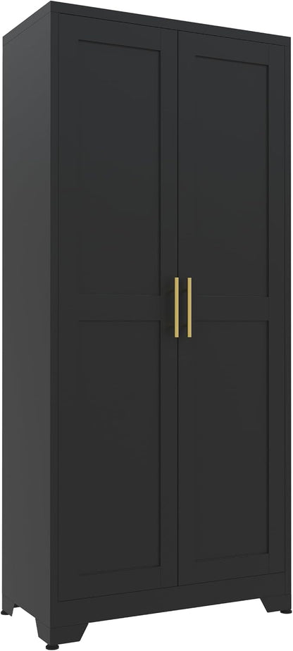 Metal Storage Cabinet with Doors and Shelves, 61.02" Tall Kitchen Pantry Storage Cabinet for Food, Large Freestanding Pantry Closet for Kitchen, Dining Room, Living Room (Black)