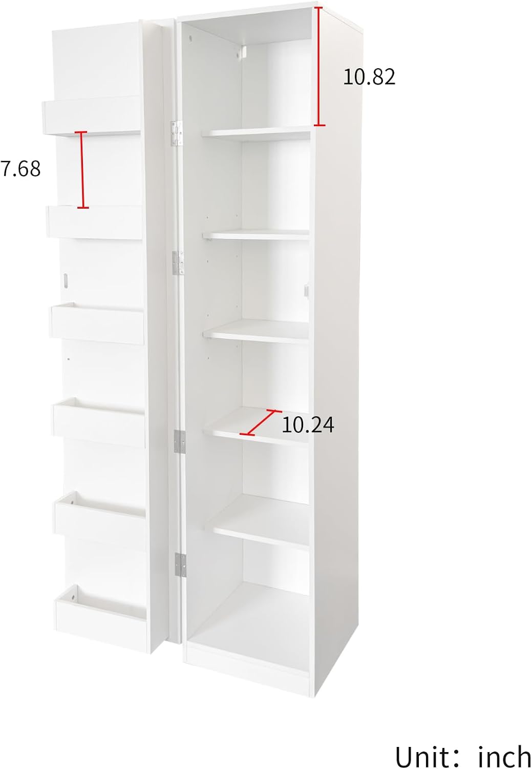 70.87" Narrow Kitchen Pantry Cabinet, Freestanding Buffet Cupboard with 6 Door Shelves & Adjustable Shelves, 6-Tier Slim Storage Organizer for Kitchen, Living Room, Dining Room, White