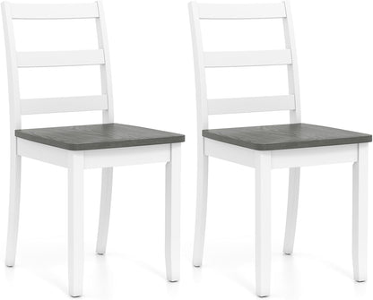 Giantex Dining Chairs, Wooden Armless Kitchen Chairs with Solid Rubber Wood Legs, Farmhouse Ladder Back Dining Chairs for Dining Room (2, White+Gray)