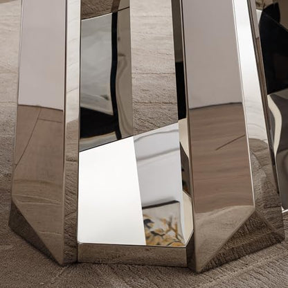 70'' Faux Marble Dining Table for 6-8, Modern Dining Room Table with Mirrored Stainless Steel Base, Suitable for Kitchen, Restaurant, Office, MDF Finish-White Silver