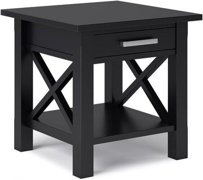 Pemberly Row Solid Wood End Table with Storage, Black Finish, 20.5" W x 20.5" D x 20" H, One Drawer and Shelf, Square Contemporary Design, Living Room or Bedroom Side Table