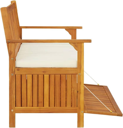 Patio Storage Bench Solid Acacia Wood with Cushion 47.2"x24.8"x33.1" Rustic Outdoor Bench Seat for Garden Porch Furniture with Storage Compartment