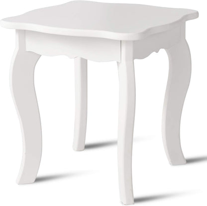 Costzon Kids Wooden Vanity Table & Stool Set, 2 in 1 Detachable Design with Dressing Table and Writing Desk, Princess Makeup Dressing Table with Two 180° Folding Mirror, for Girls, Kids (White)
