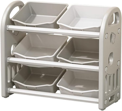 Kids Toy Storage Organizer, 3-Tier Shelves Multi-Functional Kids Storage Organizer with 6 Removable Bins Large Storage Capacity for Boys Girls Bedroom Playroom, Nursery (Grey)