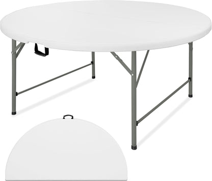 4 FT Round Folding Tables with Carrying Handle Lightweight Portable Plastic Commercial Table Steel Legs for Party, Dining, Wedding, Events, Picnic Indoor, Outdoor (White,1 Pack)