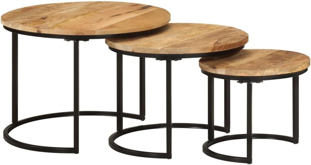 Nesting Tables 3 Piece Solid Mango Wood | Space Saving, Sturdy Tabletop, Versatile for Bedroom, Living Room, Office