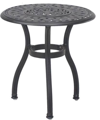 Darlee Nassau 5 Pc Cast Aluminum Seating Set w/ 24 Inch Series 60 Ice Bucket End Table & Reclining Chairs & Throw Pillows in Antique Bronze/Sesame