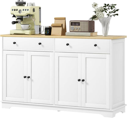 lapday Kitchen Cabinet with 2 Spacious Drawers,2 Doors,3-Level Adjustable Shelf(55.1" W x 15.7" D x 33.5" H). (White)