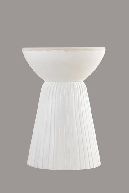 Albany Living Marble Top Solid Mango Wood Decorative Cylindrical Pedestal Side Table, Contemprary Accent Side/End Table,Fully Assembled, for the Living Room and Bedroom,White