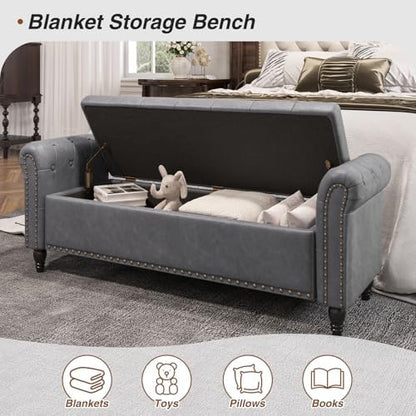 FiveWillowise 55" Bedroom Bench, End of Bed Bench with Storage, Grey