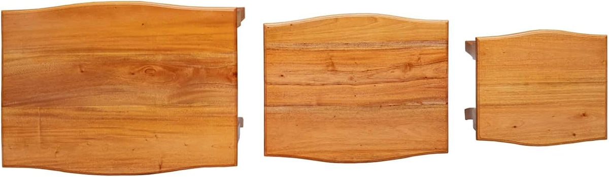 Nesting Side Tables 3 pcs Natural 23.62 x 17.72 x 23.82 in | Solid Mahogany Wood, Space Saving Stackable Design, Rustic Living Room Accent, Easy Maintenance