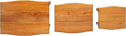 Nesting Side Tables 3 pcs Natural 23.62 x 17.72 x 23.82 in | Solid Mahogany Wood, Space Saving Stackable Design, Rustic Living Room Accent, Easy Maintenance