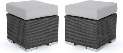 Great Deal Furniture Noble House Santa Rosa 16" Grey Wicker Ottoman Seat w/Silver Cushion (Set of 2)