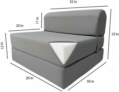 D&D Futon Furniture Sleeper Chair Folding Bed, Studio Sofa Guest Folded Mattress, High Density Foam (70 x 32 x 6, Gray)
