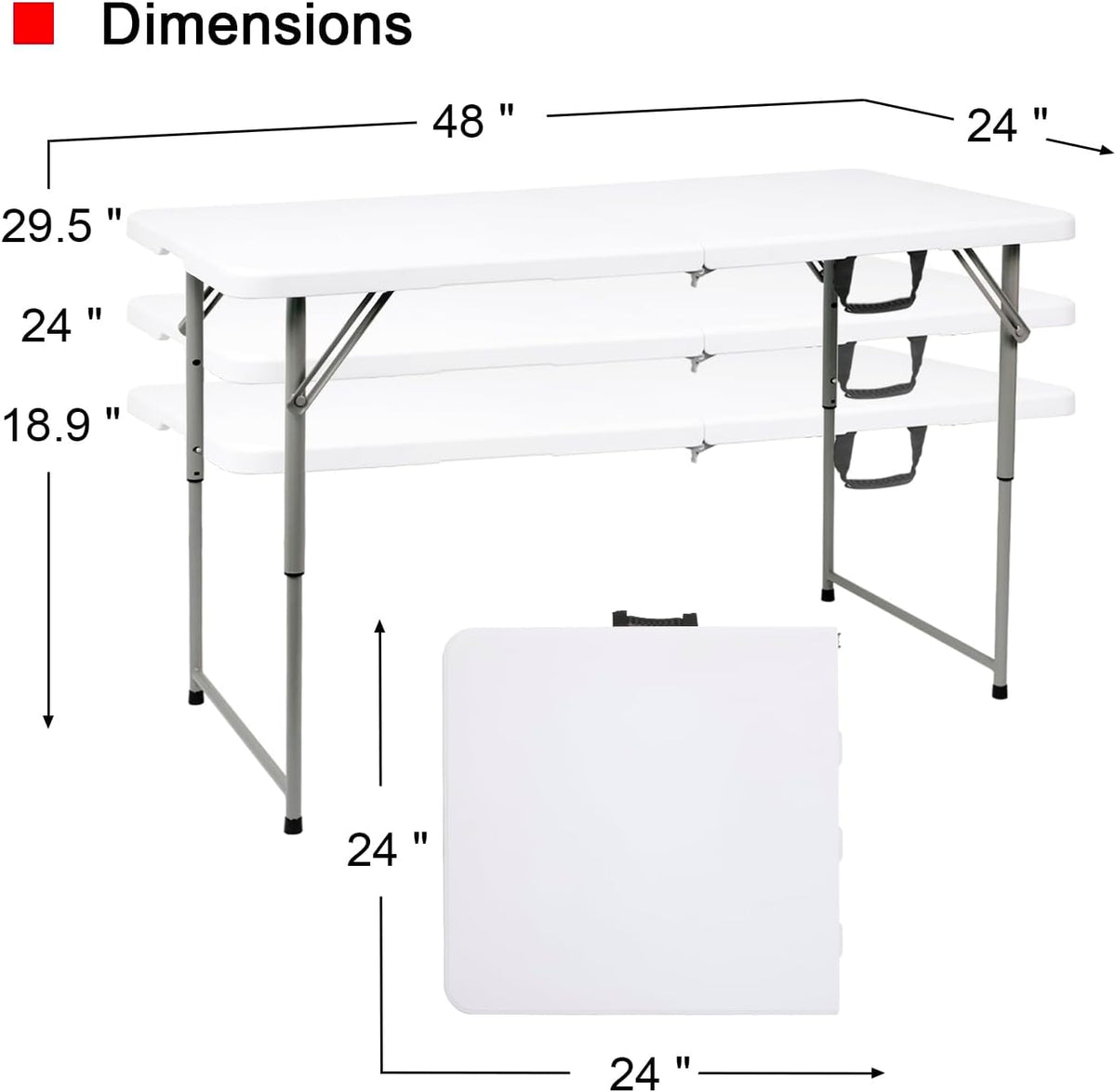2-PCS 48" W x 24" D x 29.5" H - 4FT White Folding Table Heavy Duty Portable, Plastic Folding Utility Folding Table for Camping, Picnics & Parties
