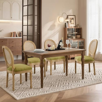 SoarFlash French Dining Chairs Set of 4, Vantage Dining Chair with Round Back, Wood Leg Farmhouse Country Rattan Dining Chair for Kitchen,Bedroom,Green