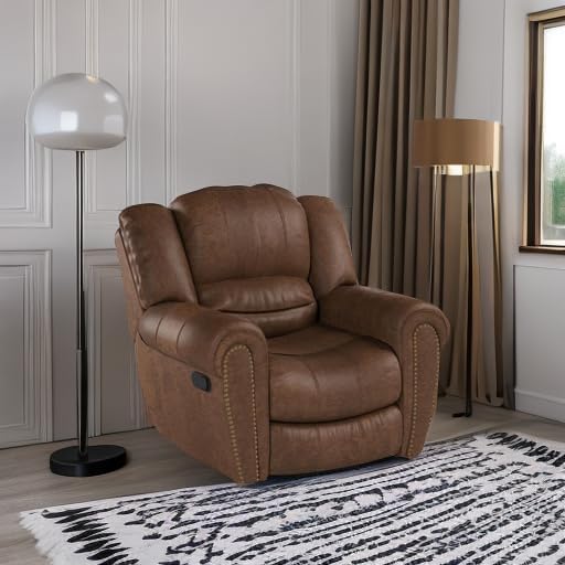 CANMOV Leather Recliner Chair, Classic and Traditional Manual Recliner Chair with Comfortable Arms and Back Single Sofa for Living Room, Nut Brown
