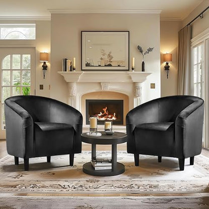 Yaheetech Compact Velvet Accent Chairs Set of 2 for Small Spaces, Black | Compact Cozy Barrel Chairs with a Curved Silhouette, Upholstered Furry Armchair for Small Spaces, Living Room Bedroom Corner