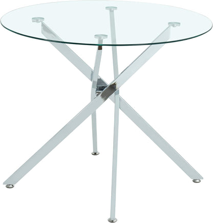 47.2“ Round Dining Table for 4, Contemporary Tempered Glass Dining Table, Small Dinner Table with Silver Metal Base, Round Clear Kitchen Table Writing Desk for Dining Kitchen