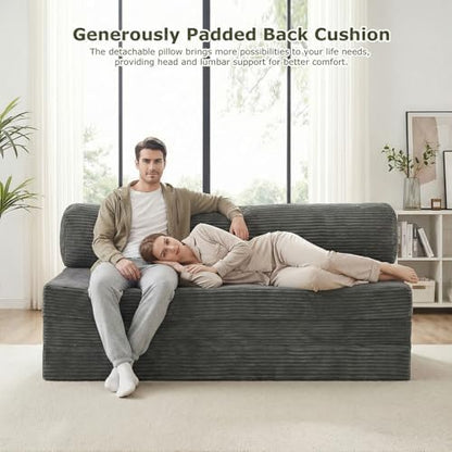 5-in-1 Convertible Sofa Bed, Loveseat, Tri-fold Futon Sofa Bed with Removable Cushions & Washable Cover, Pull Out Couch with Handle, for Small Spaces, Queen Size, Grey