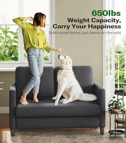 Welzona Loveseat, 51" Small Couch, Teddy Love Seat, Small Loveseat Sofa | Comfy Teddy Fabric, Tool-free Setup, Washable Covers, All-wood Small Sofa Couch for Living Room, Bedroom, Small Spaces, Grey