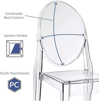 2xhome Ghost Dining Chair with Oval Back | Transparent Acrylic Accent Side Chair for Kitchen, Living Room, Vanity, or Event Seating | Non Stackable (Set of 2, Clear)
