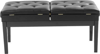 AngelcityCC Longer Duet Piano Bench with Storage, Adjustable Height Double Keyboard Piano Bench Seat with PU Leather Cushion