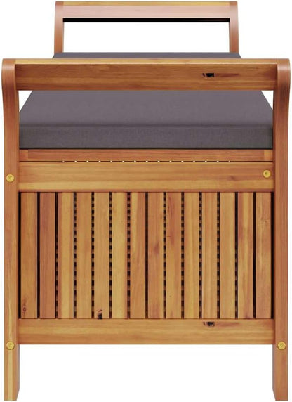 Outdoor Storage Bench with Cushion 49.6 Inch Acacia Wood Garden Seating Organizer for Patio Deck Backyard Gray