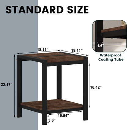 BON AUGURE End Table Set of 2, Small Side Table for Living Room, Night Stand, Bedside Tables with 2-Tier Storage Shelves for Bedroom, Small Spaces (Rustic Oak)