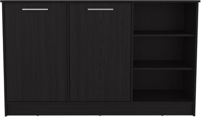 Kitchen Island with Three Open Shelves and Two Cabinets | Spacious countertop and concealed storage for efficient kitchen use