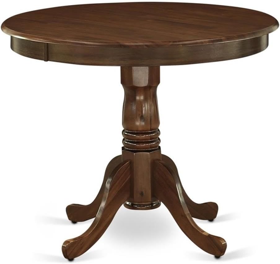 East West Furniture ANT-AWA-TP Antique Modern Kitchen Table - a Round Dining Table Top with Pedestal Base, 36x36 Inch, Walnut