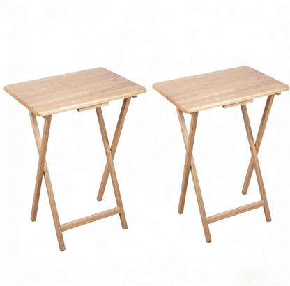 Folding Table L 19 x W 15 x H 26 inches TV Tray Half Portable Laptop Table for Indoor/Outdoor Events (Natural Set of 2)