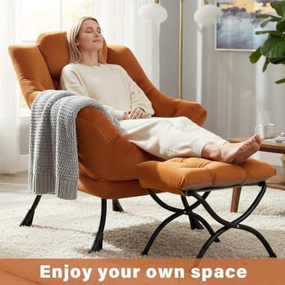 Lazy Chair with Ottoman,Comfy Accent Living Room Chair with Footrest Set | Removable & Machine-washable Cover,Reading Chair with Armrests,Upholstered Lounge Chair for Bedroom,Dorm,Office,Small Space