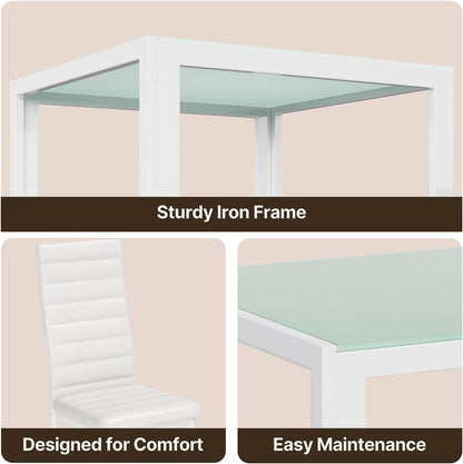 Gizoon 3 Piece Glass Dining Table Set, Kitchen Table and Chairs Set for 2 | PU Leather Modern Room Sets,Small Dining Table Sets,Space Saving Table and Chairs Set for Home, Kitchen,Living Room, White