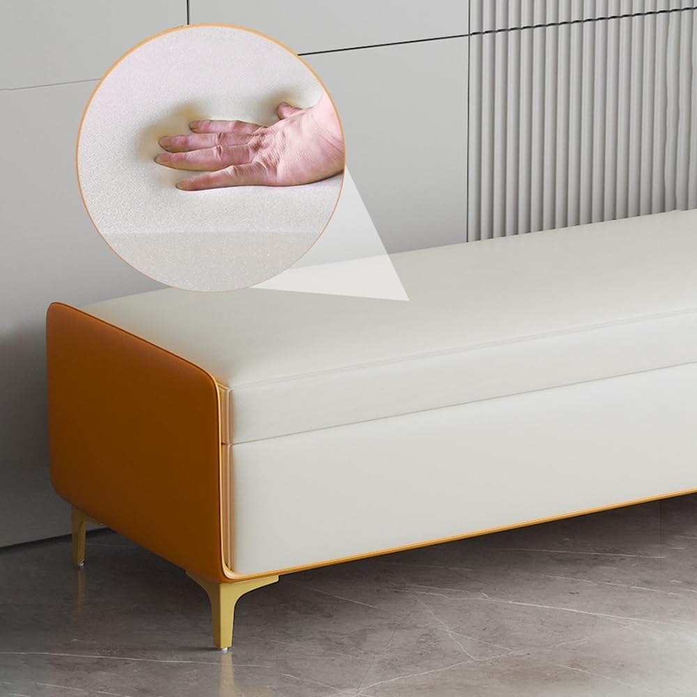 Modern Bed End Stool Bedroom Shoe Changing Entrance Bench Clothing Store Cloakroom Rest Sofa Storage Entryway(Off-White,Large)