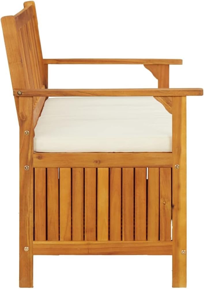 Patio Storage Bench Solid Acacia Wood Outdoor Garden Bench with Cushion, 47.2 Inch 2-Person Seating with Storage Chest for Hallway, Entryway, Backyard, Natural Brown Finish