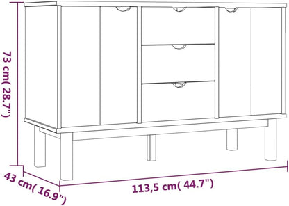 Scandinavian Sideboard Solid Pine Wood Engineered Wood Medium Large Brown 4 Pieces with 3 Drawers 2 Doors for Living Room Dining Area Storage