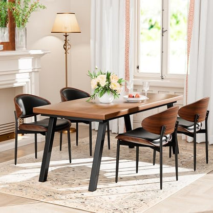 YaFiti Dining Chairs Set of 2, Mid Century Modern PU Leather Kitchen Chairs | Ergonomic Walnut Backrest & Metal Legs, Upholstered Waterproof Faux Leather Seat, Adjustable Footpads for Dining Room, Black