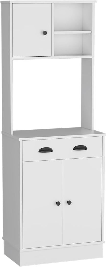 White 3-Door Kitchen Cabinet with Drawer & Microwave Space - Small Kitchen Storage