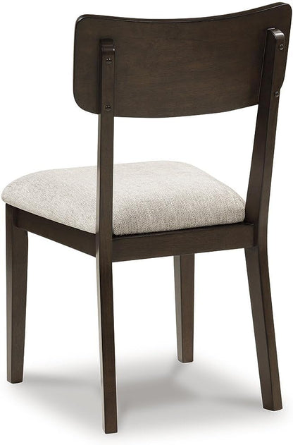 Signature Design by Ashley Favelon Upholstered Wood Dining Chairs, Set of 2 | Mid-century modern curved backrest, Foam cushioned seat, Merlot finish solid wood frame, Casual dining room use