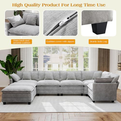 Hanherry Modular Sectional Sofa,Cloud Couch for Living Room,Modern Deep Seat Sofa Chenille Fabric Comfy Couches with Throw Pillows & Movable Ottoman for Apartment