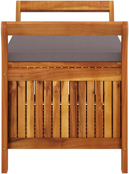 Outdoor Storage Bench with Cushion, Acacia Wood Garden Entryway Seating with Ample Interior Storage Space, 35.8-inch Deck Box Seat for Patio Porch Backyard